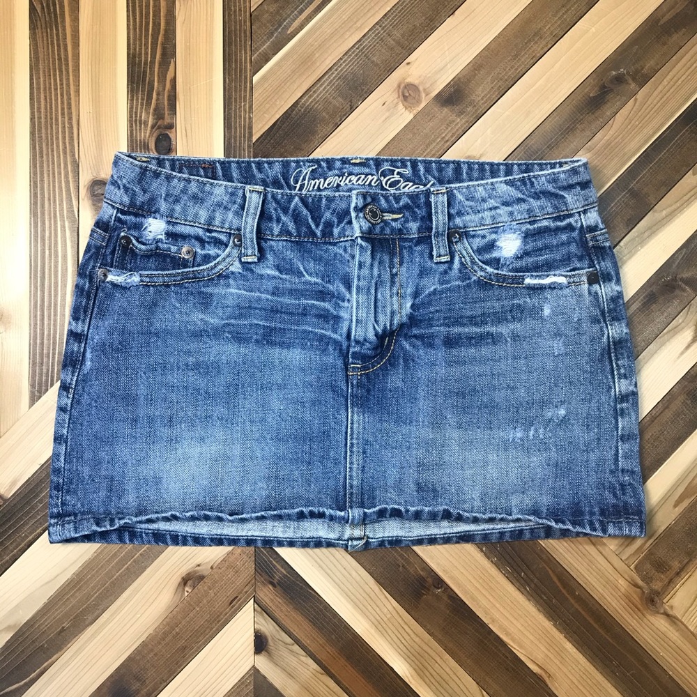 American Eagle Mini Skirt Denim Jean Distressed 4
